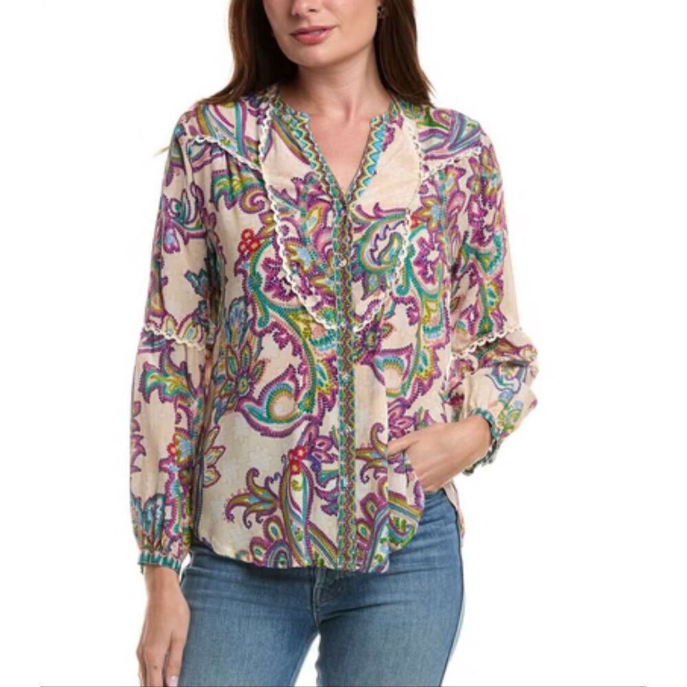 JOHNNY WAS Noelle Silk Blouse S